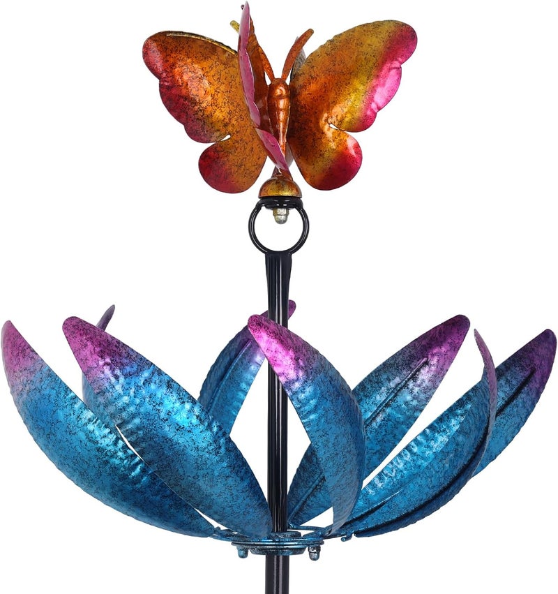 hogardeck Large Wind Spinners Outdoor, 77.6" Metal Butterfly Tulip Wind Spinner with Heavy-Duty Stakes, Multi-Color 360° Rotating Wind Sculptures Kinetic Yard Art for Home Garden Lawn Patio Decor - Image 1